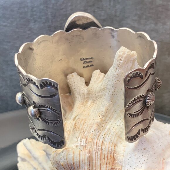 Navajo Kingsman Turquoise Stamped Sterling Silver Large Cuff Bracelet Butte J815 - Picture 8 of 8